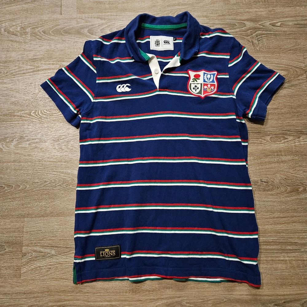 Canterbury British Irish Lions‎ Rugby Polo Shirt Mens M Blue Striped Embroidered